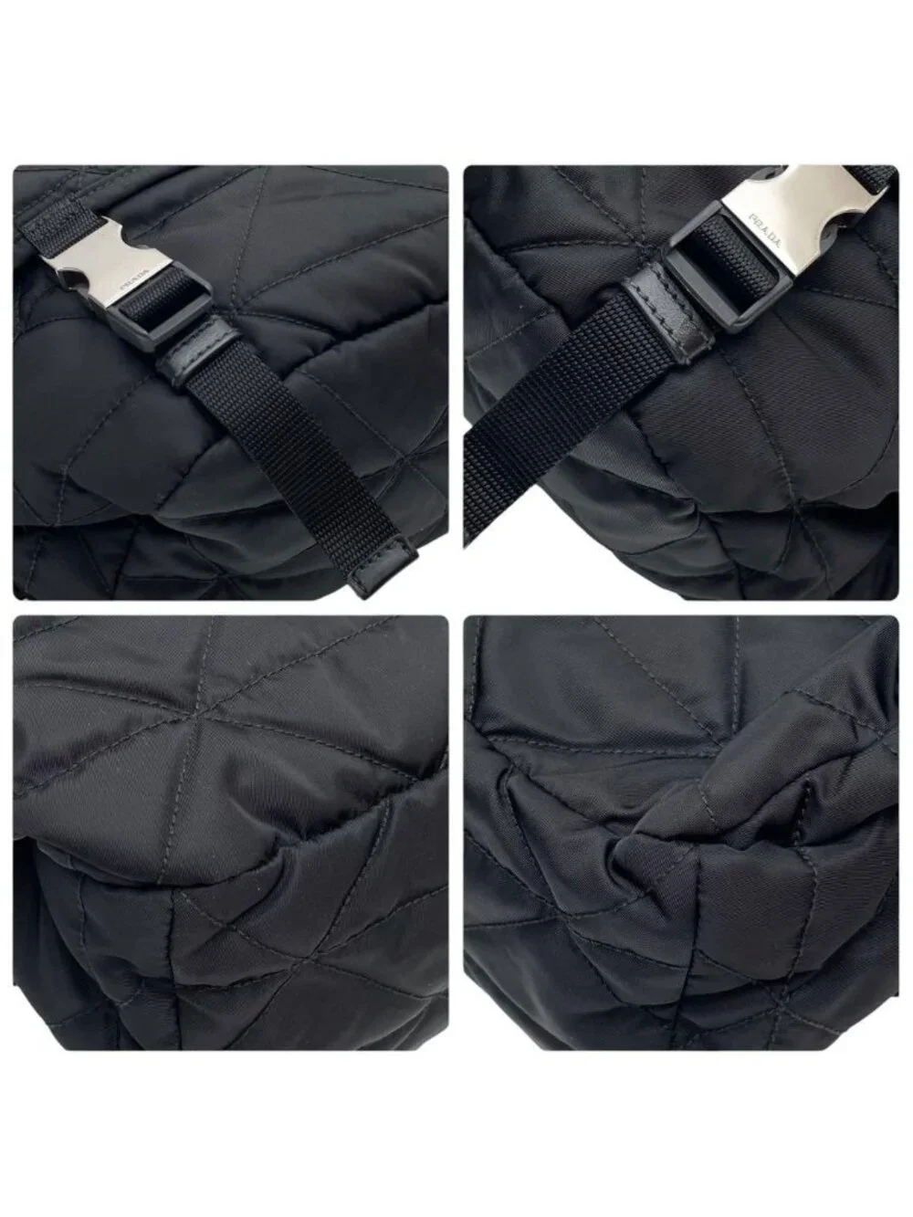 Prada Nylon Leather Padded Quilted Shoulder Bag Black